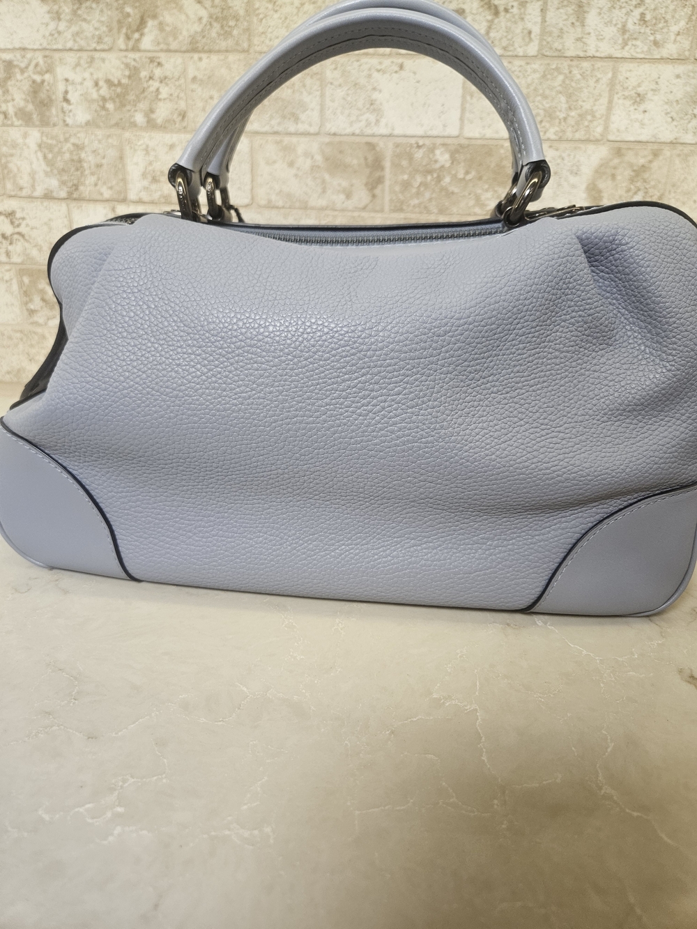 COACH Pebble Leather Lane Satchel Crossbody Shoulder Bag in Mist Blue - Picture 5 of 8